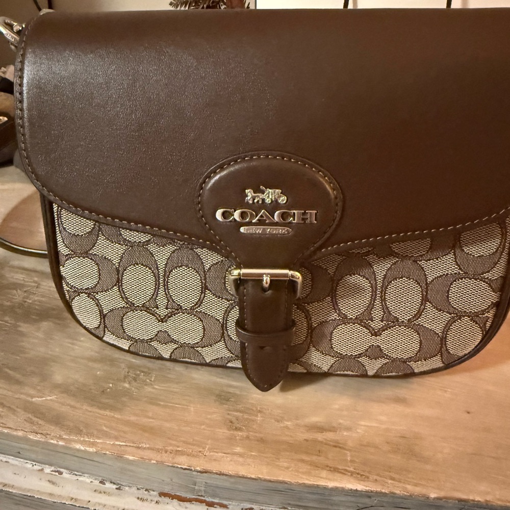 Coach Dark Brown and Gray Crossbody Bag Amelia Saddle Bag - Picture 2 of 6